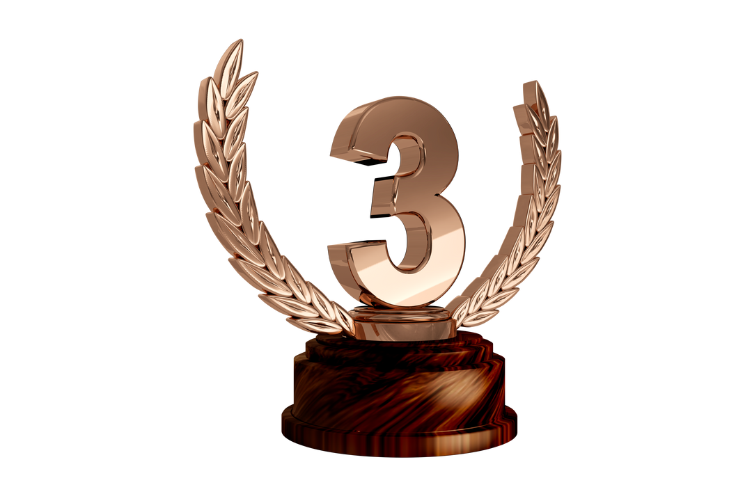 Bronze Award Trophy with Number 3 on Transparent Background - Download Free Stock Images Pikwizard.com