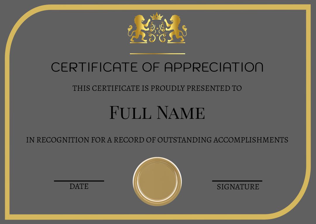 Classic Certificate of Appreciation Template with Gold Accents - Download Free Stock Templates Pikwizard.com