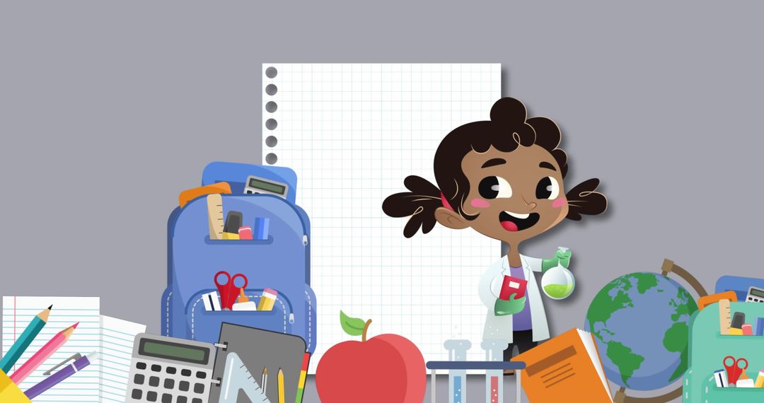 Cheerful Schoolgirl Exploring Science with School Supplies