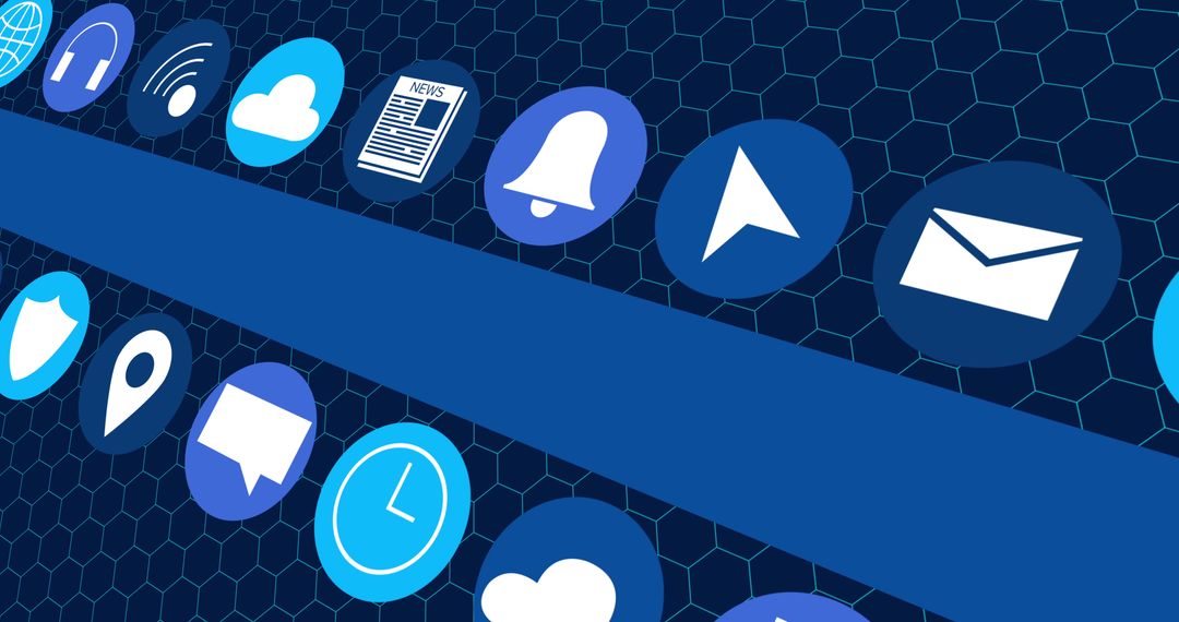 Digital Connectivity Icons on Hexagonal Blue Background