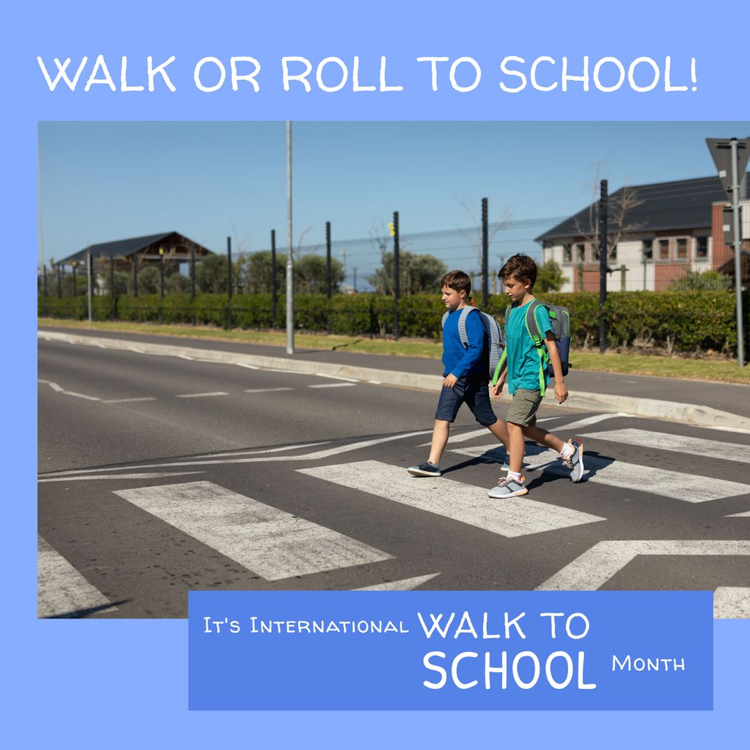 Boys Walking to School on International Walk to School Month