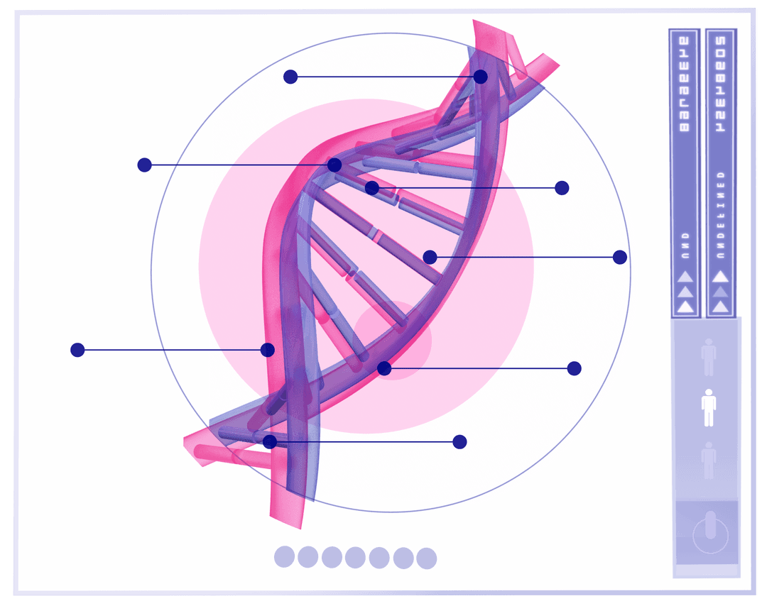 Futuristic DNA Helix Interface on Transparent Digital Background
