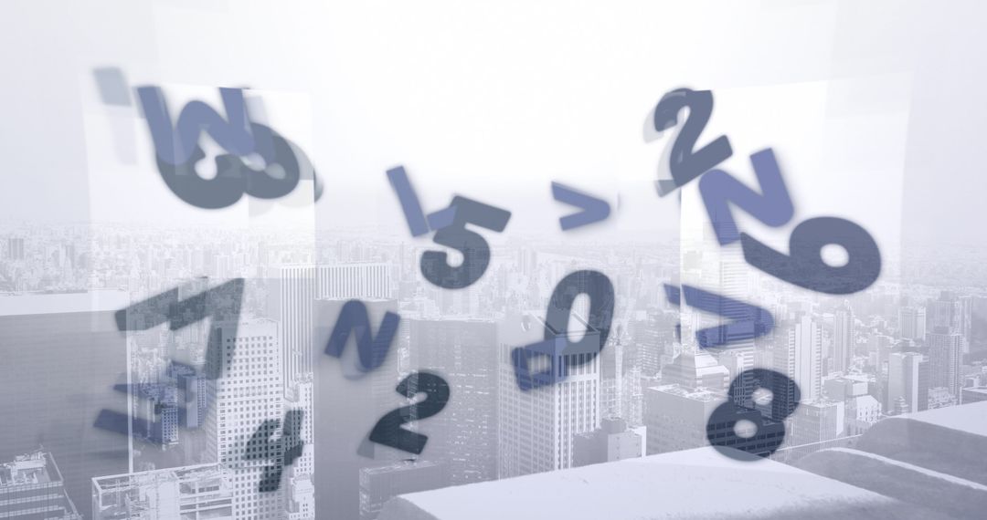 Flying Numbers Over Business Cityscape