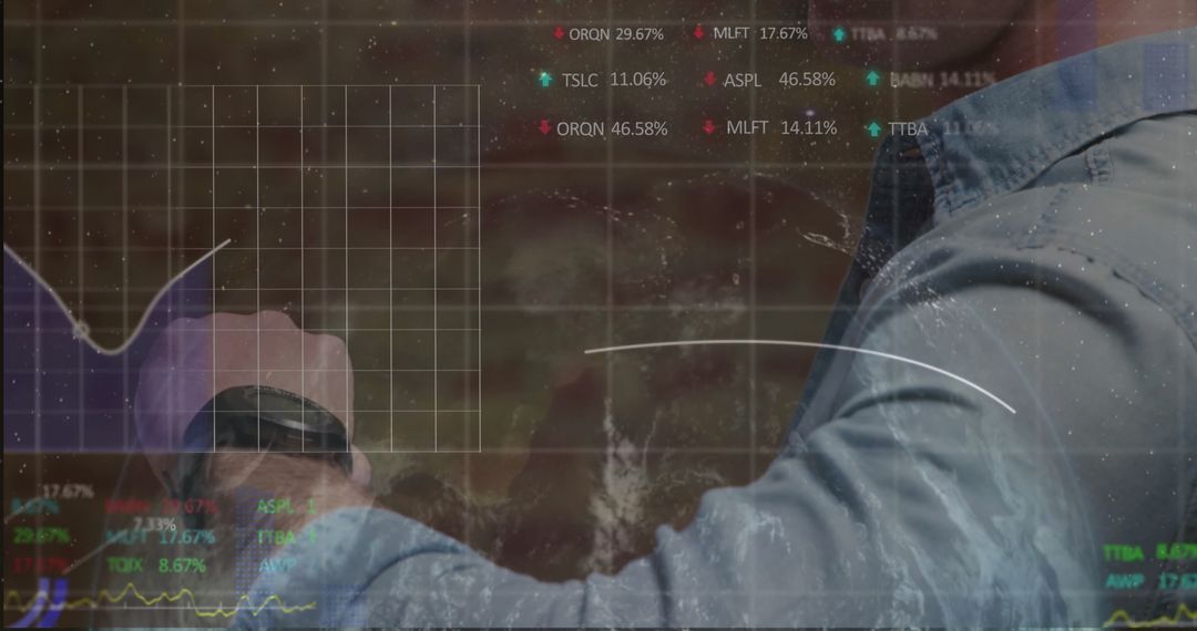 Businessman Analyzing Stock Charts on Transparent Display