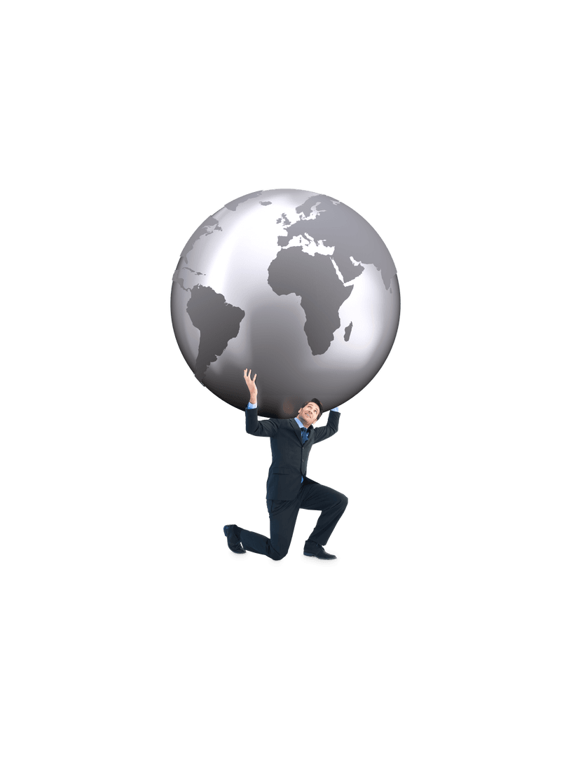 Businessman Holding Globe Symbolizing Global Responsibility on Transparent Background