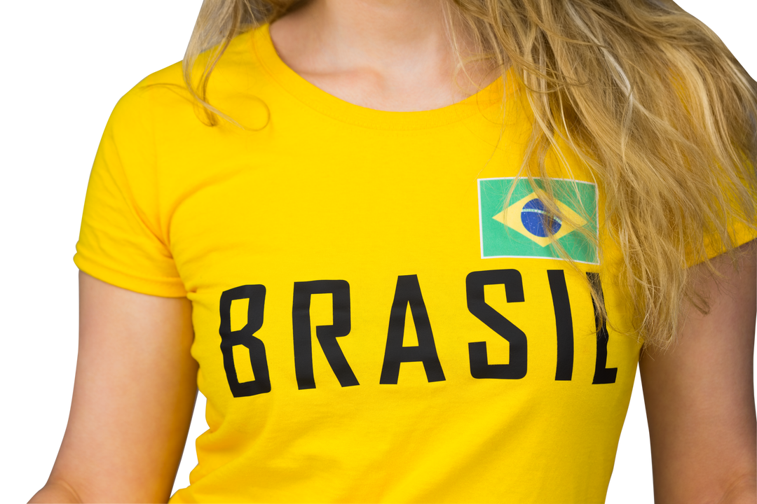 Woman Wearing Brazil Fan T-shirt with Transparent Background - Download Free Stock Images Pikwizard.com