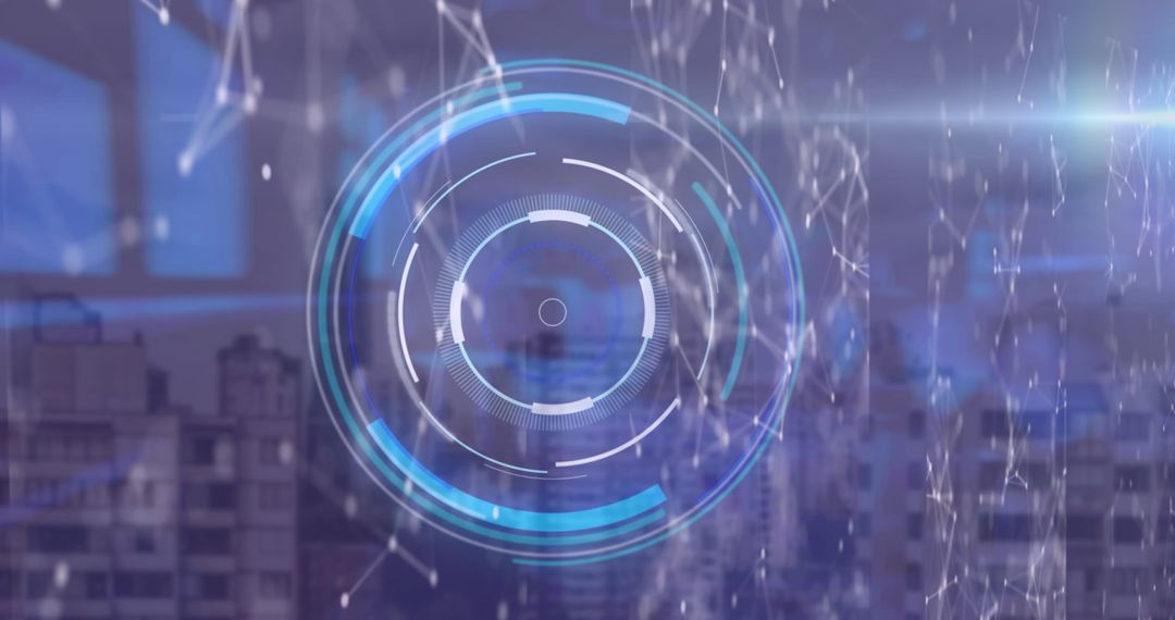 Abstract Digital Interface with Futuristic Cityscape