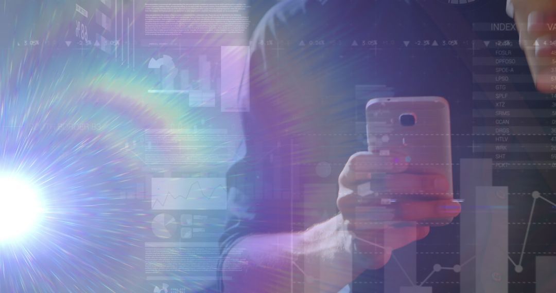 Businessman Analyzing Data Surrounded by Digital Graphs