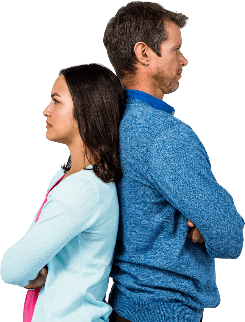 Transparent Angry Couple Standing Back to Back Communication Conflict