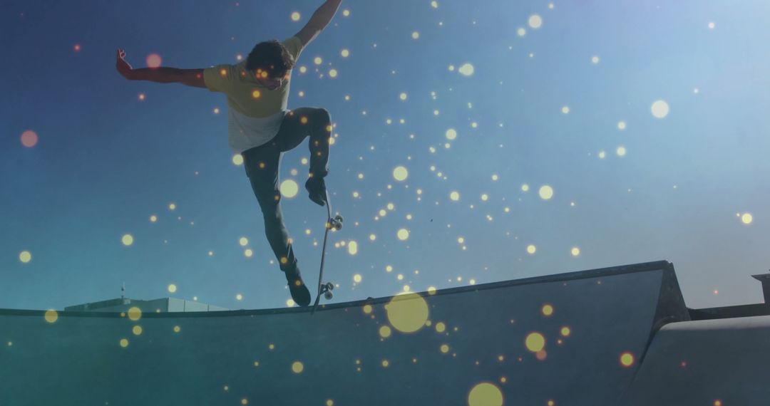 Skateboarder Performing Trick With Bokeh Effect at Skate Park