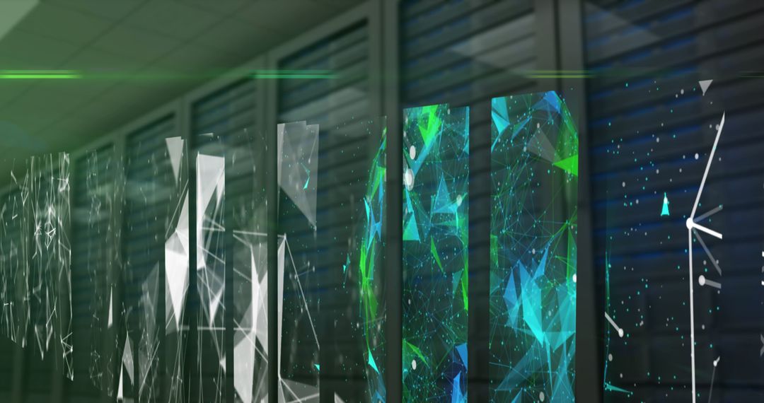 Futuristic Data Center with Network Connections Overlay