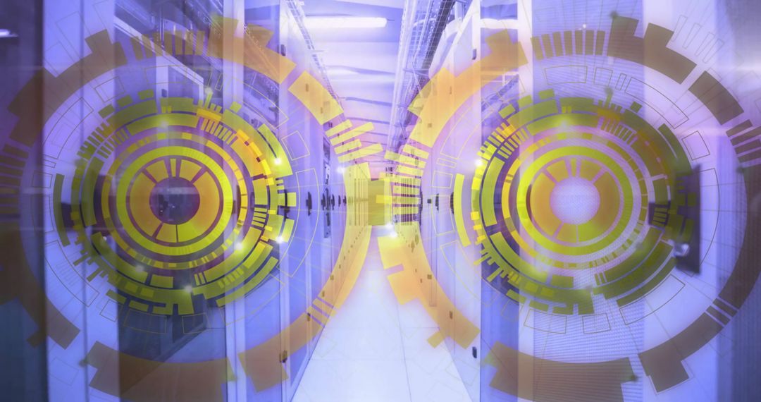 Digital Data Scope Overlay on Server Room for Futuristic Technology