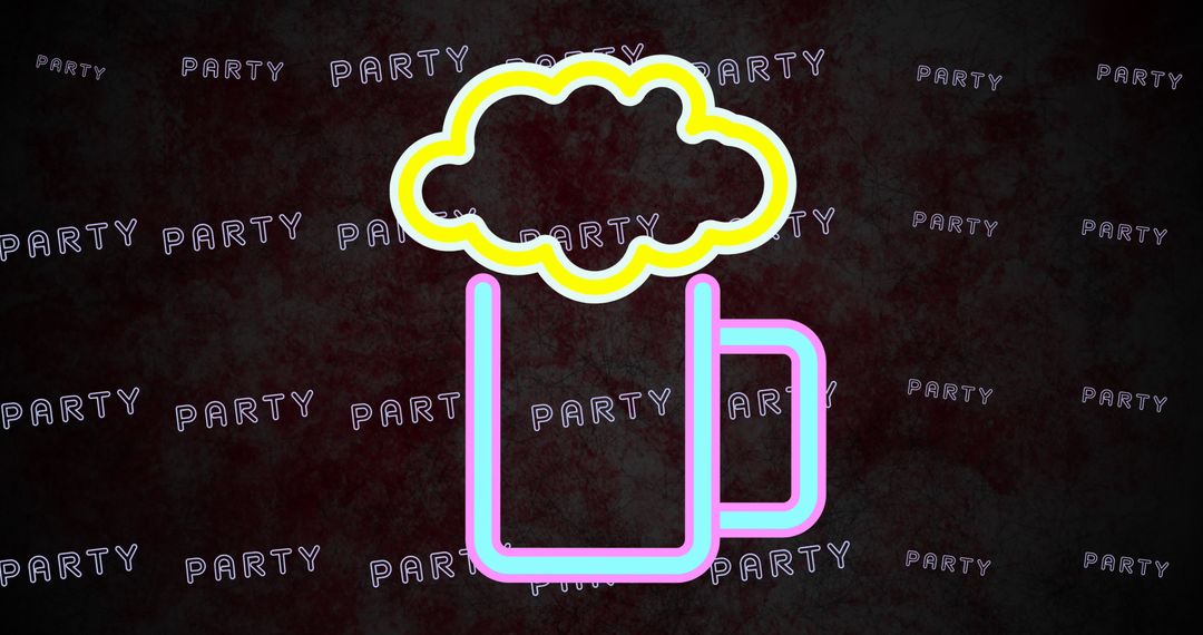 Neon Beer Mug with Party Text on Dark Background
