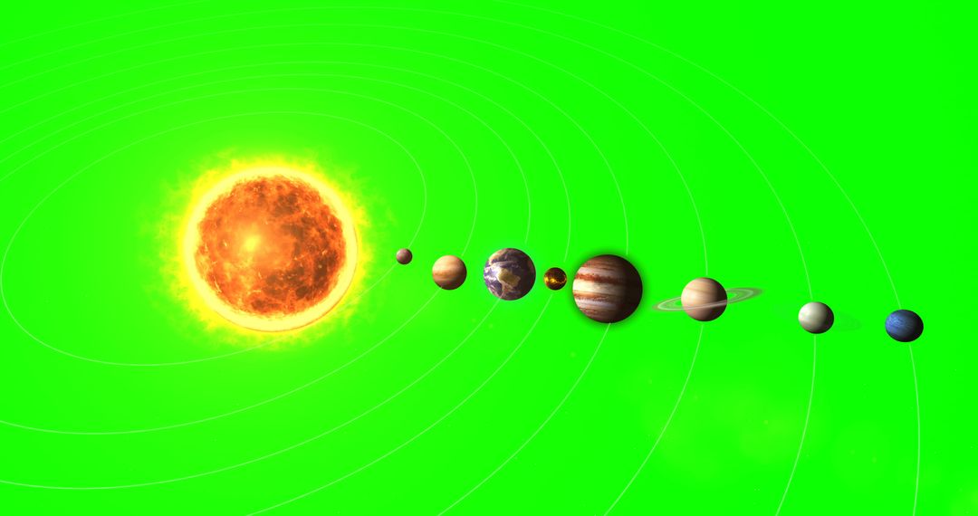 Solar system with sun and planets against green screen - Free Images, Stock Photos and Pictures on Pikwizard.com