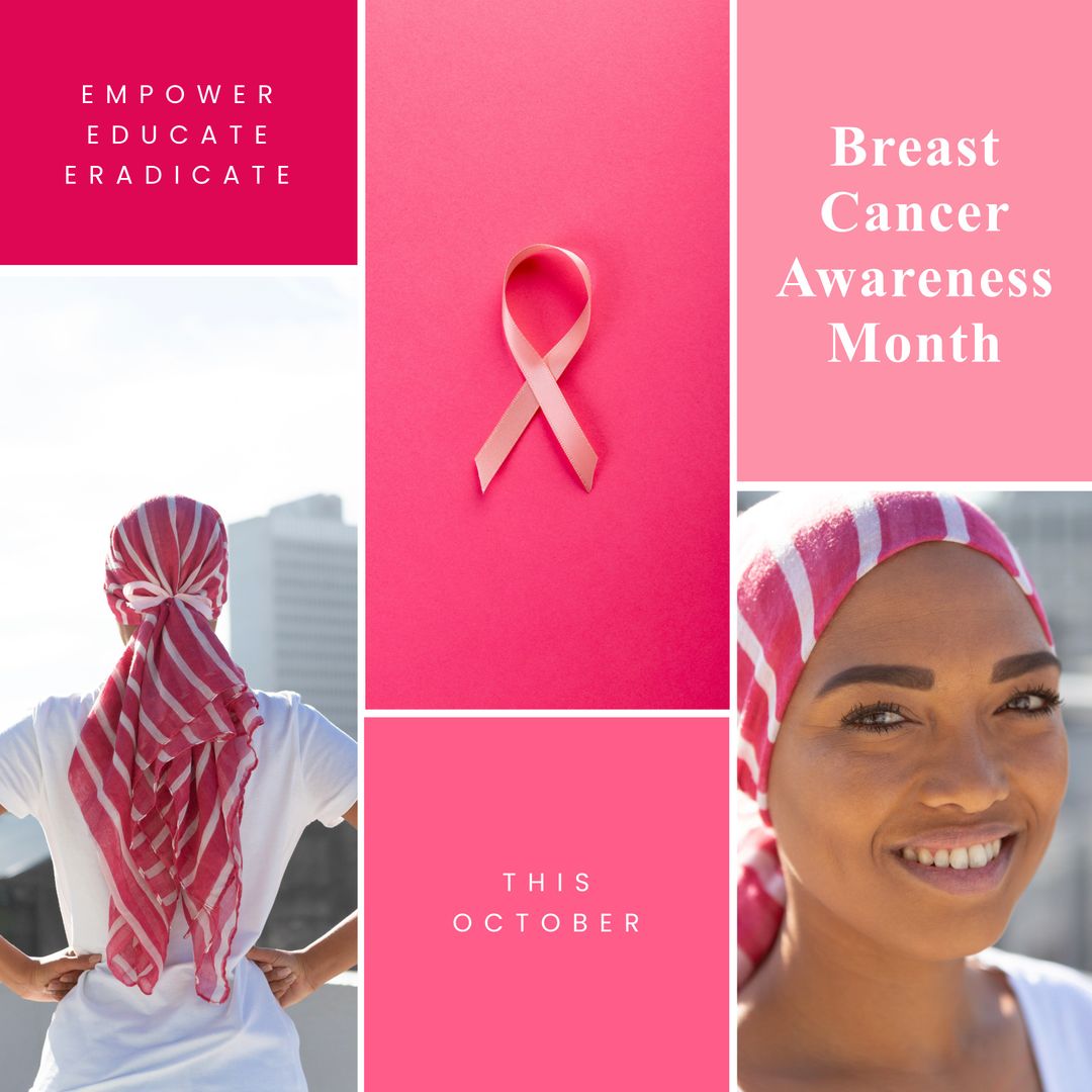 Breast Cancer Awareness Month Poster with Smiling Woman and Pink Ribbon - Download Free Stock Templates Pikwizard.com