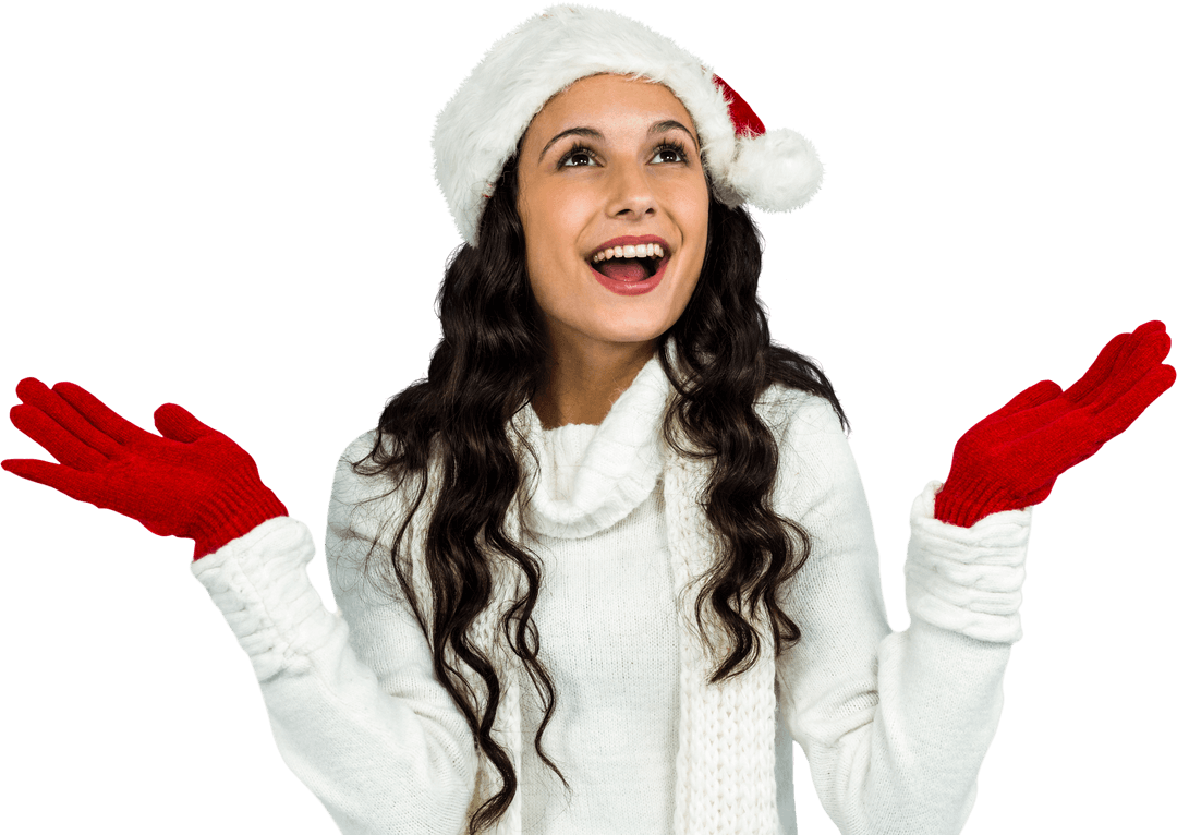 Joyful Woman in Santa Hat Transparent Background