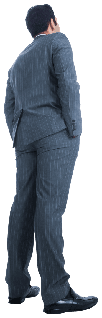 Transparent Businessman in Gray Pinstripe Suit Looking Up