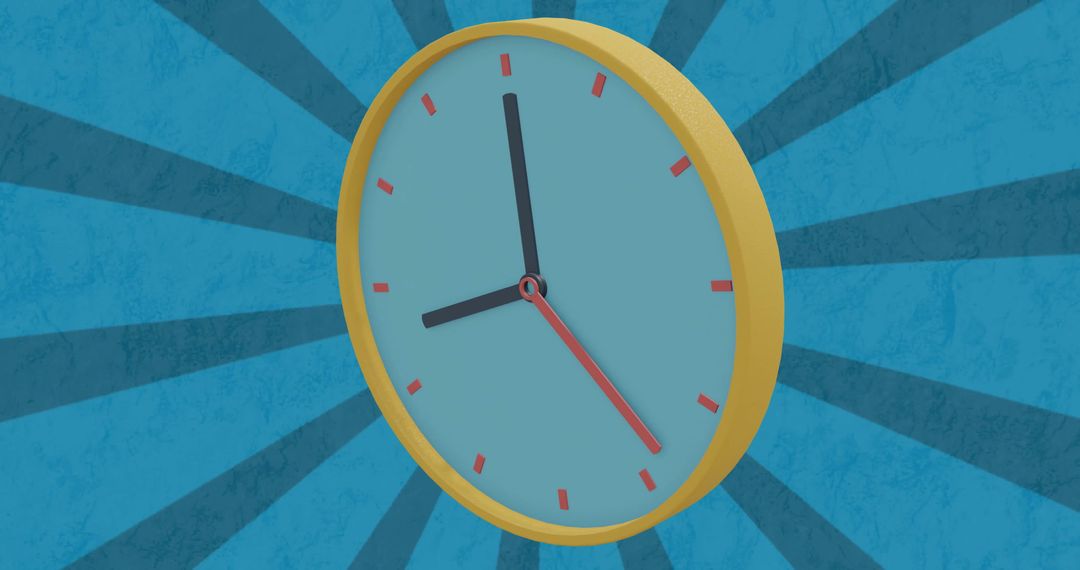 3D Yellow Clock with Blue Radial Stripe Background