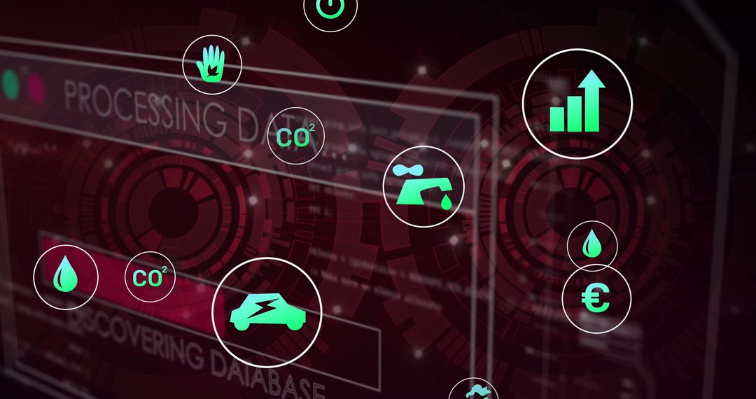 Digital Screen Displaying Data Processing and Eco Icons