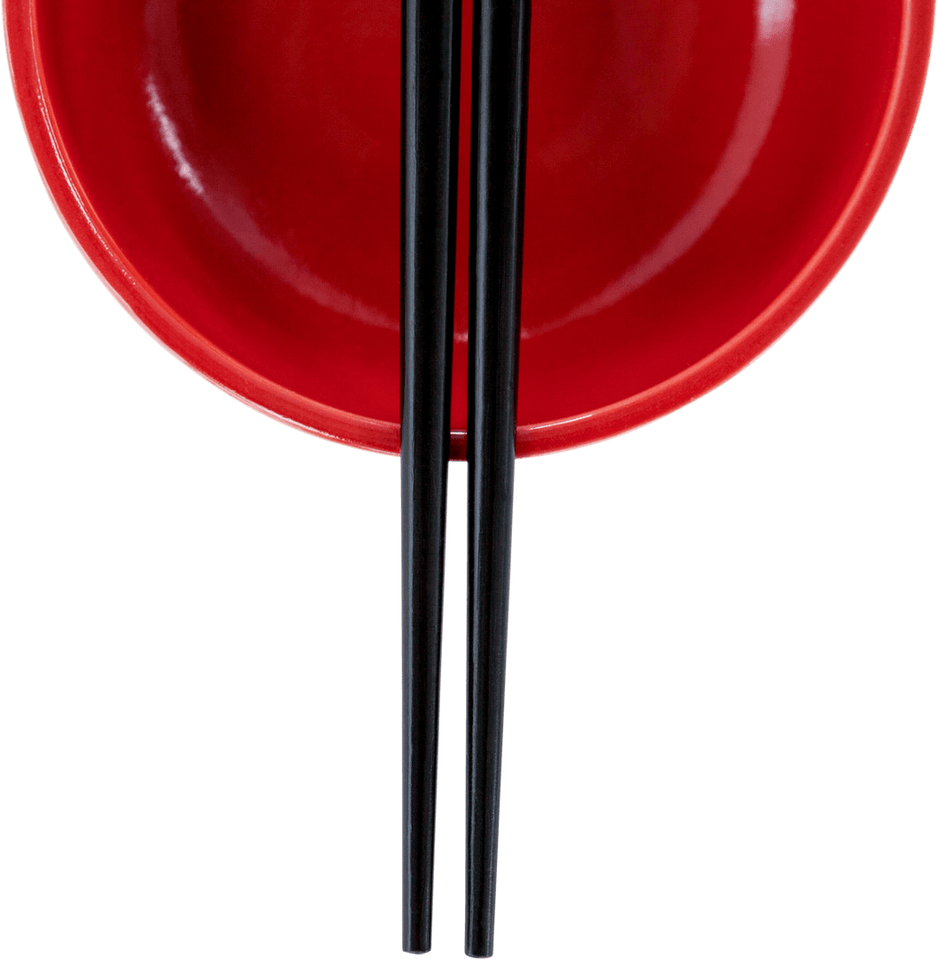 Transparent Red Bowl with Chopsticks Top View Display
