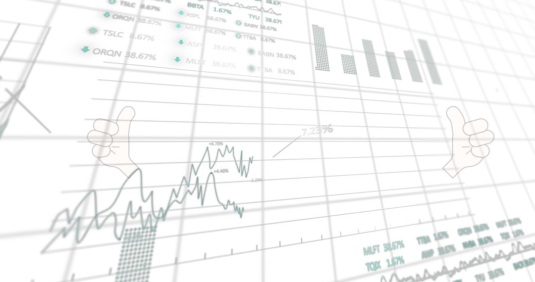 Digital Financial Data Visualizations with Thumbs Up Icons