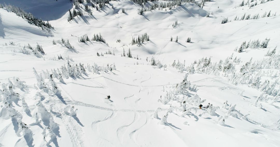 Snow-covered Mountain with Skiers and Snowmobiles in Winter Splendor - Free Images, Stock Photos and Pictures on Pikwizard.com