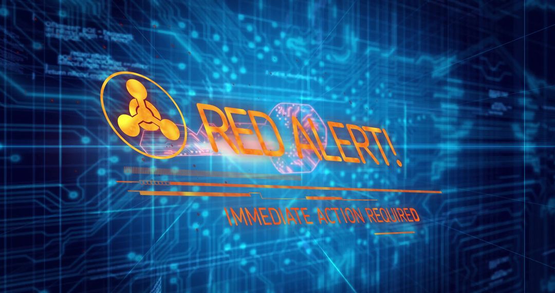 Digital Security Warning with Red Alert Message on Circuit Board