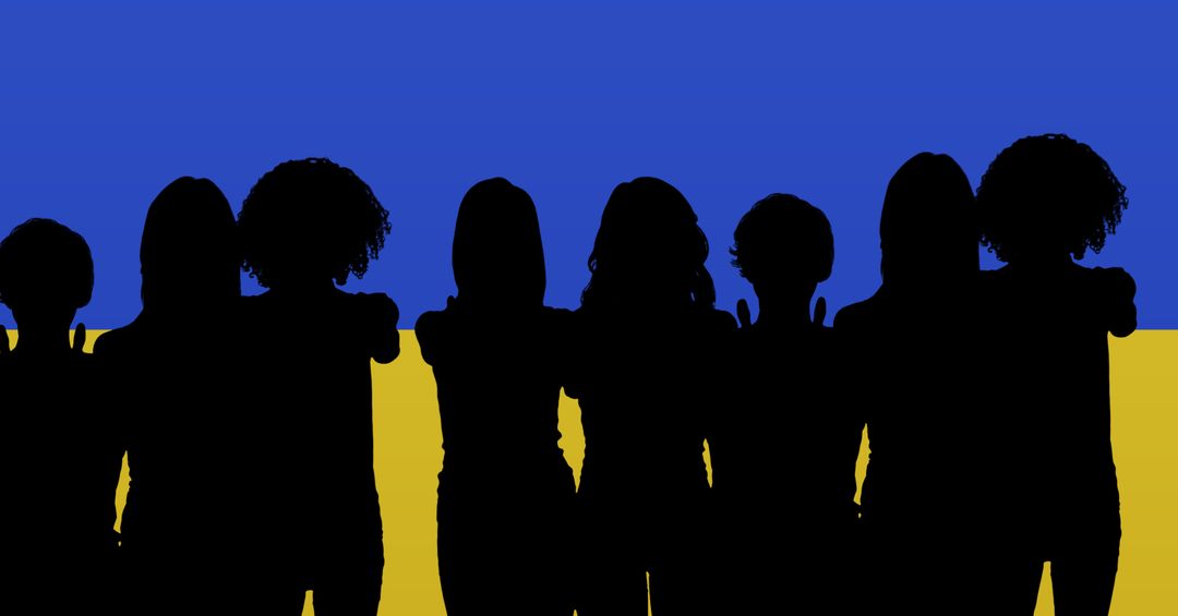 Silhouette of Group Pointing Against Ukrainian Flag for Crisis and Conflict Theme - Free Images, Stock Photos and Pictures on Pikwizard.com