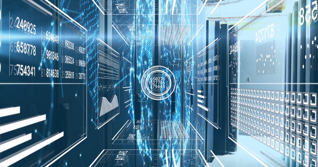 Virtual Interface with Data Streams in Futuristic Server Room