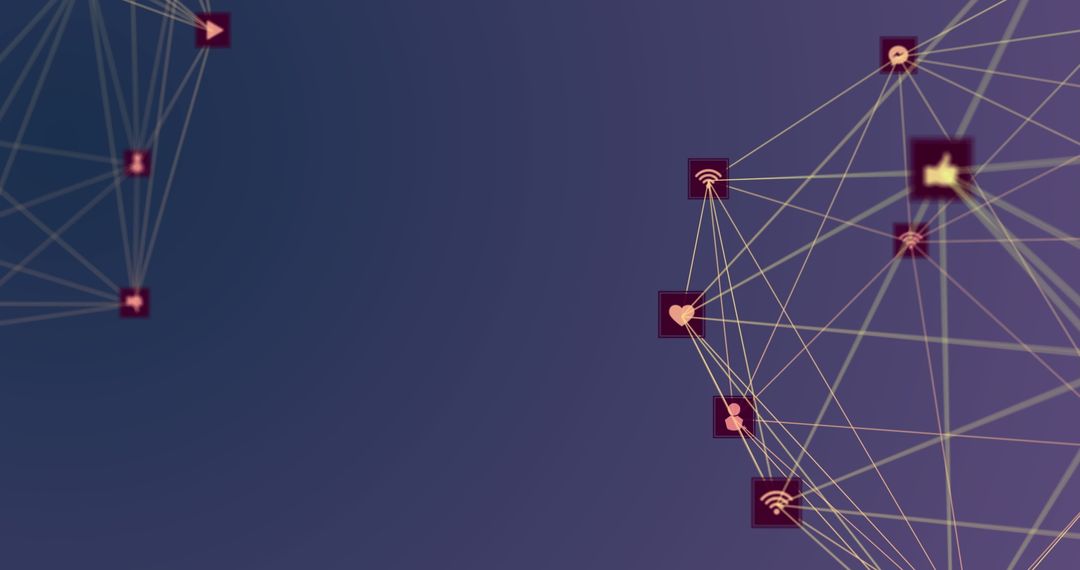 Futuristic Digital Network Icons on Abstract Blue Background