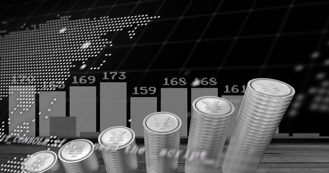 Coin Stacks with Financial Data Background