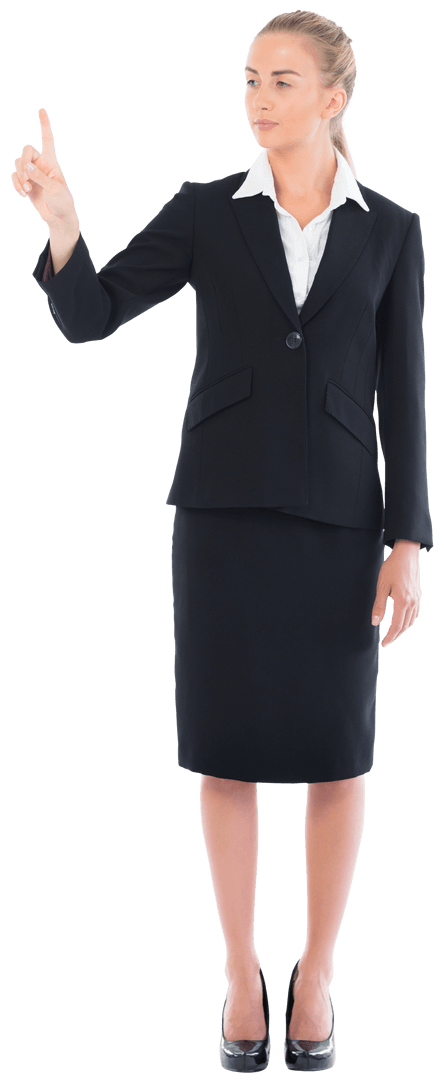 Transparent Business Woman Pointing with Purpose and Ambition