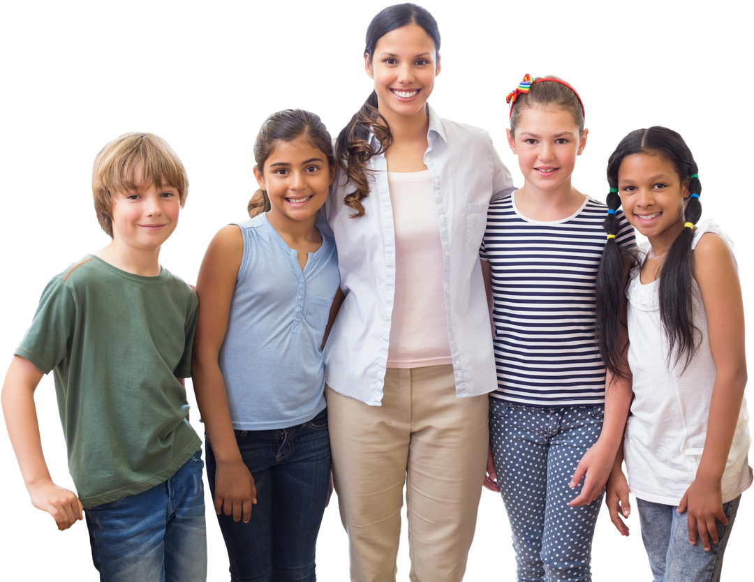 Happy Teacher and Diverse Group of Students Smiling in Transparent Background - Download Free Stock Images Pikwizard.com