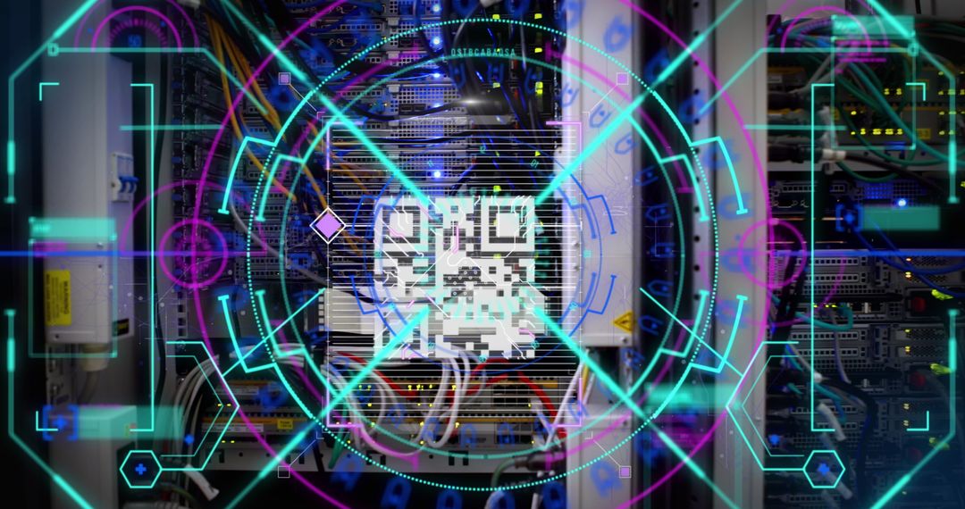 Futuristic QR Code Scanner on Neon Digital Interface