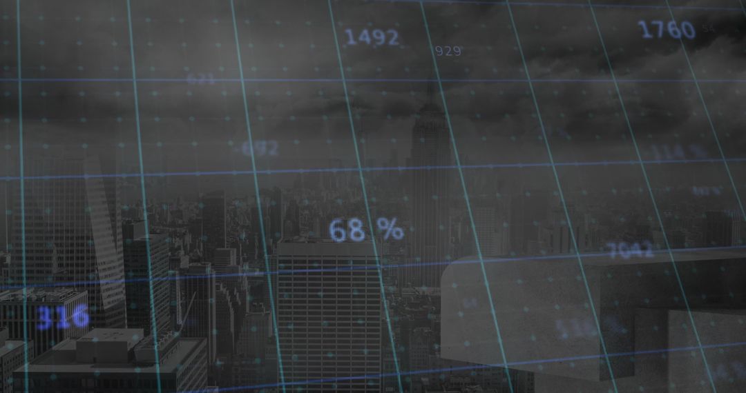 High-Tech Cityscape with Data Overlay from Office