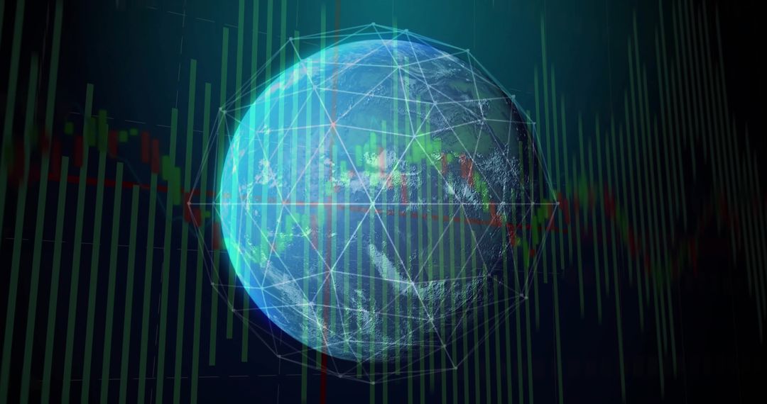 Earth with Wireframe on Data Interface for Global Tech Finance