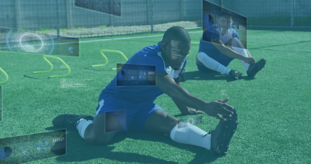 Professional Football Players Using Virtual Training Technology on Field - Free Images, Stock Photos and Pictures on Pikwizard.com