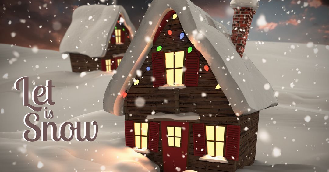 Cozy Snowy Cottage with Festive Lights and Warm Glow - Download Free Stock Templates Pikwizard.com