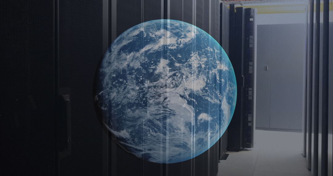 Global Network Data Concept with Server Room and Earth