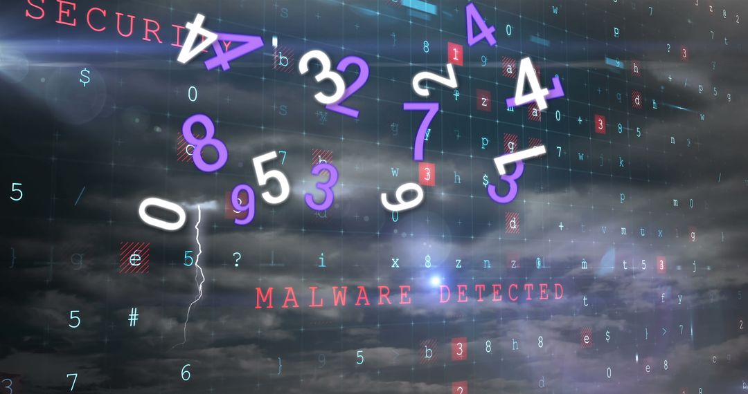 Digital Security Warning with Cloudy Sky and Moving Numbers