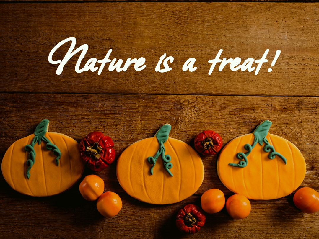 Carved Pumpkins and Autumn Bounty with 'Nature is a treat!' Text - Download Free Stock Templates Pikwizard.com
