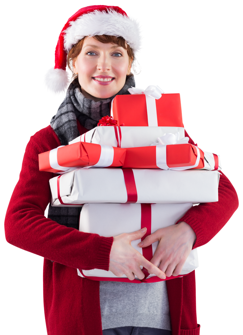 Smiling Woman Holding Christmas Gifts on Transparent Background - Download Free Stock Images Pikwizard.com