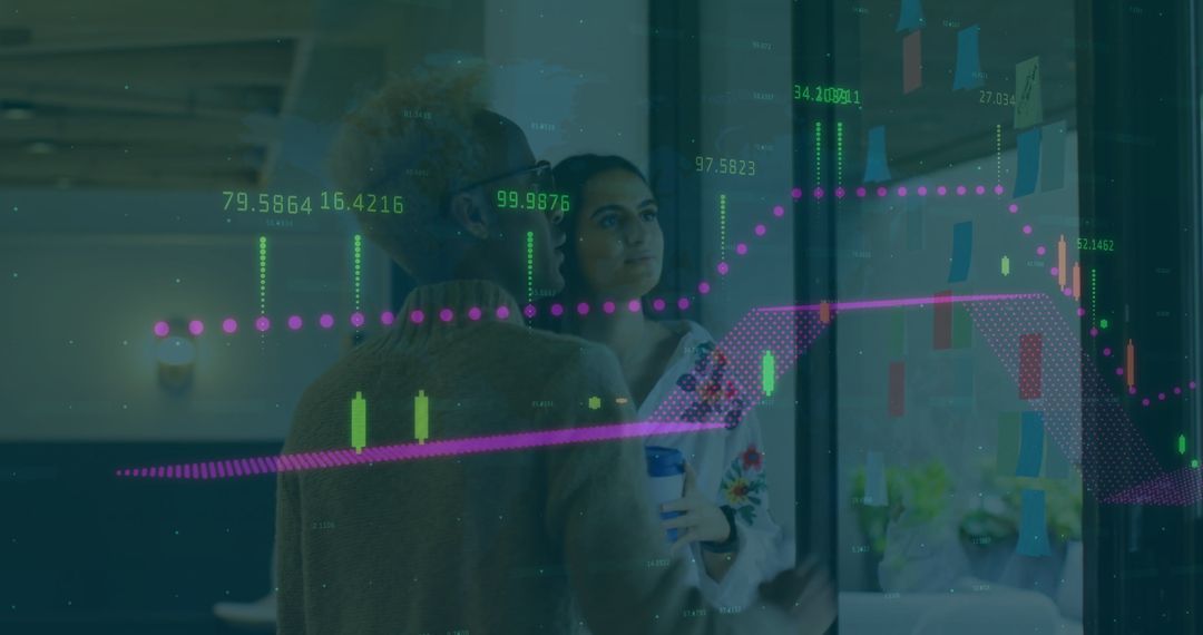 Business Analysts Brainstorming with Financial Chart Overlay