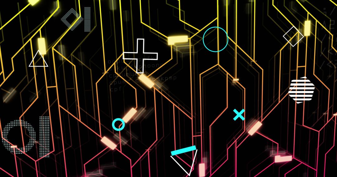 Futuristic Circuit Board with Digital Symbols and Lights