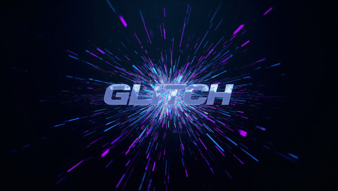 Futuristic Glitch Text with Radiating Light Trails