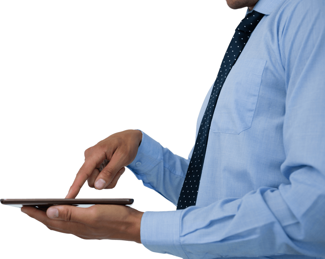 Mid Section Businessman Using Tablet in Transparent Background