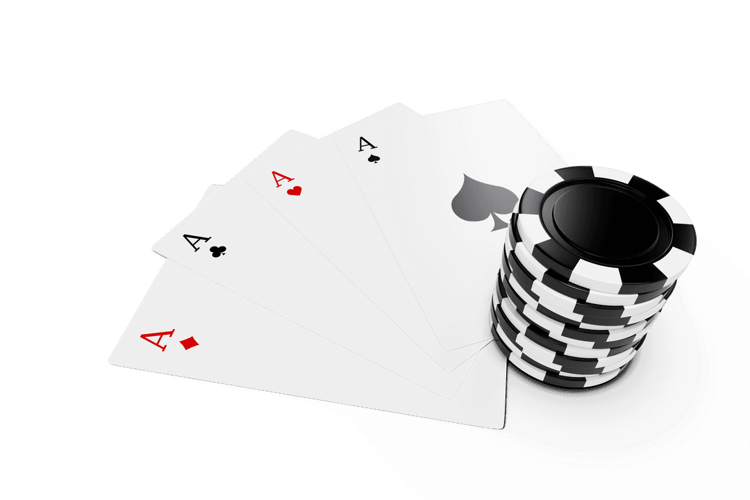 Ace Card Set with Poker Chips on Transparent Background