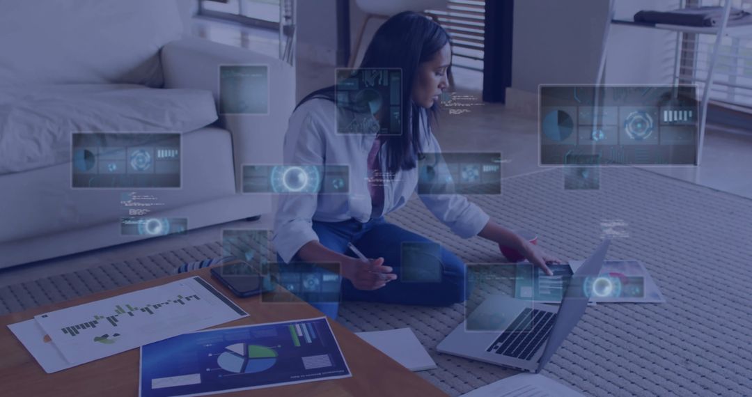 Businesswoman Analyzing Digital Data at Home Workspace