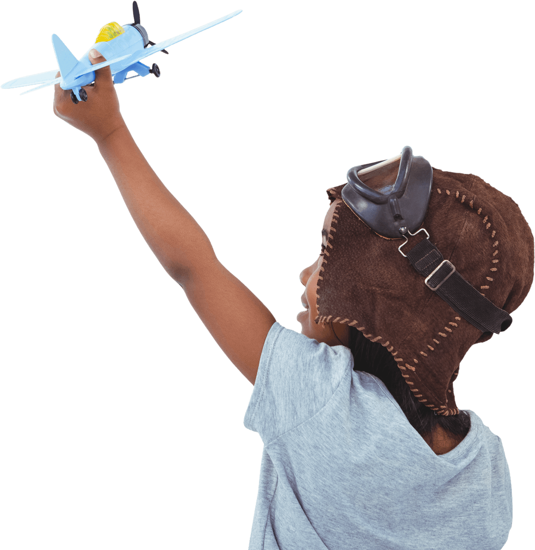 Child Playing with Toy Airplane, Imagination and Exploration Concept, Transparent Background