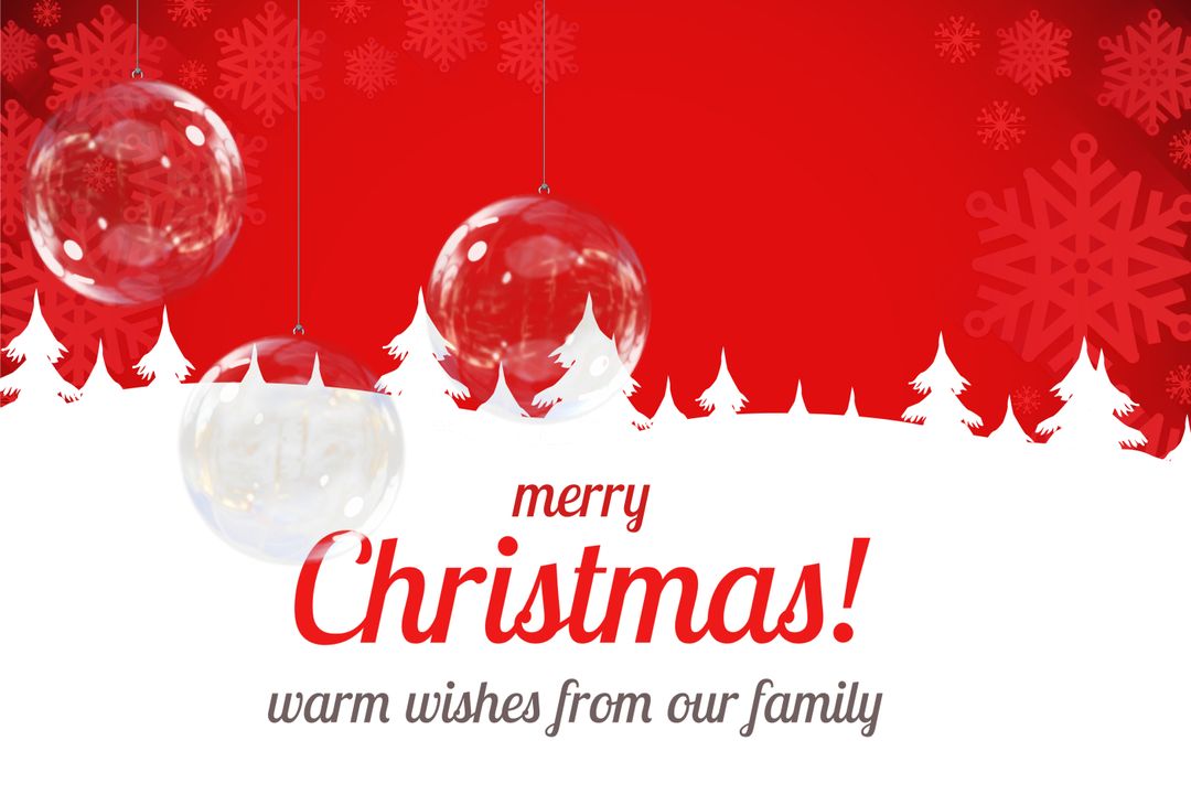 Vibrant Christmas Greeting Card with Ornaments and Snowflakes